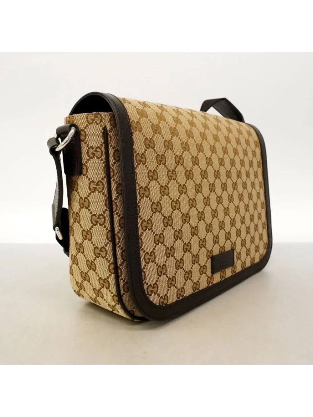 Gucci Shoulder Bag GG Canvas Brown Silver